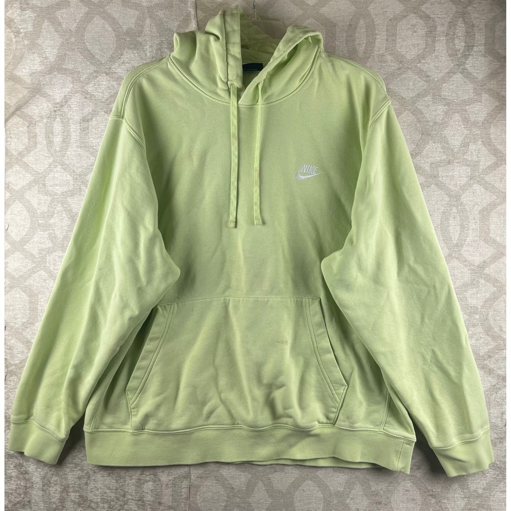 Nike Sportswear Club Fleece Hoodie Men XL Lime‎ Green Good Embroidered Pullover